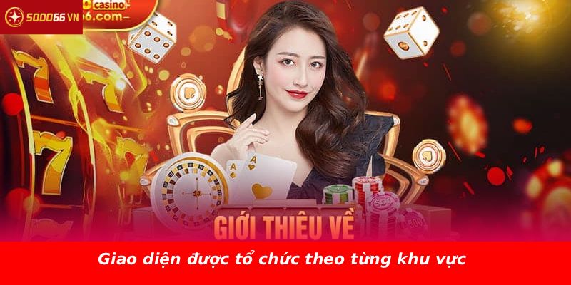 Giao diện được tổ chức theo từng khu vực